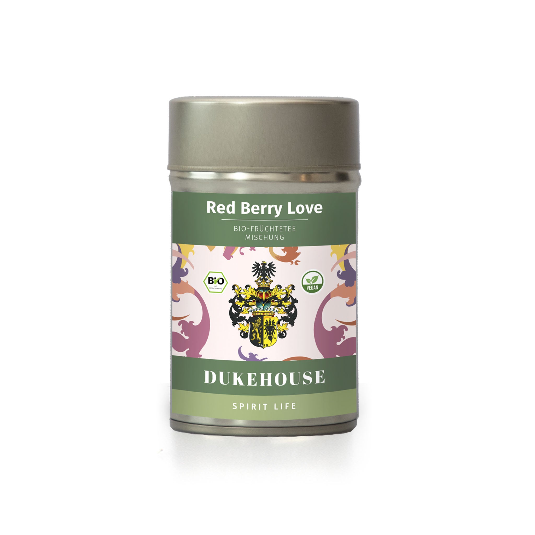 Red Berry Love Bio-Tee-Mischung. Vegane rote Früchte Power in Dose